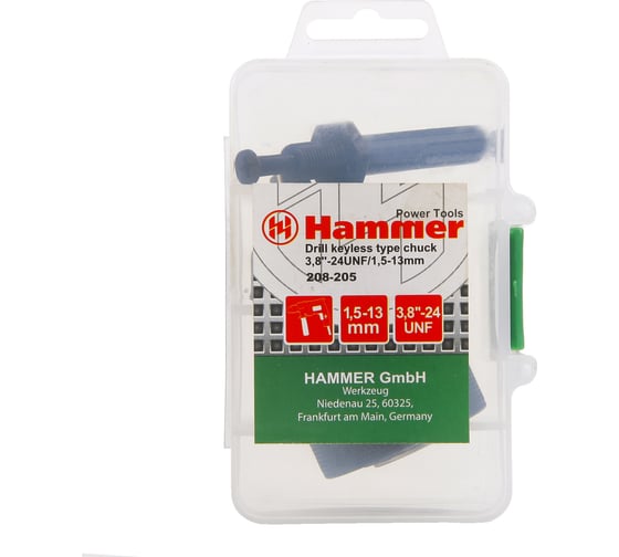 Патрон самозажимной Flex 208-205 CH-4 (3,8''-24UNF; 1.5-13 мм; переходник SDS+) HAMMER 33690