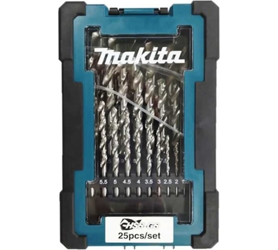 Набор сверл по металлу 1-13 мм, шаг 0.5 мм, HSS-GS, 25 шт Makita D-78368