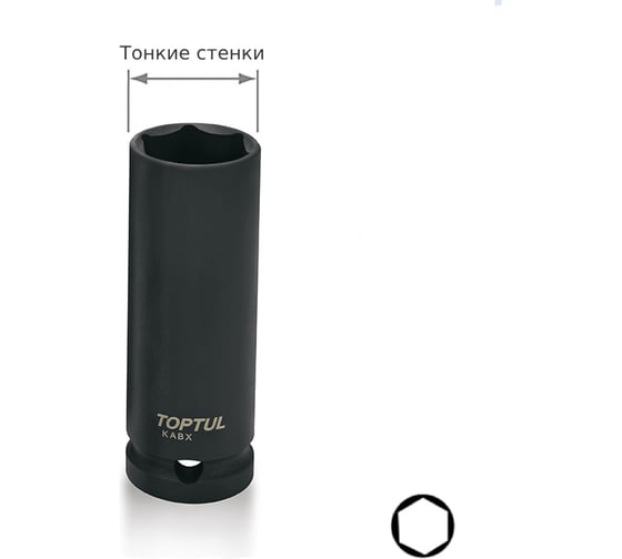 Головка ударная удлиненная тонкостенная 21 мм, L=78 мм, 1/2DR TOPTUL KABX1621