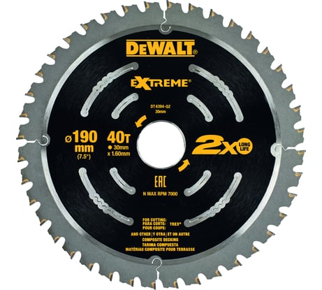 Диск пильный по террасной доске Extreme (190x30 мм) DEWALT DT4394-QZ