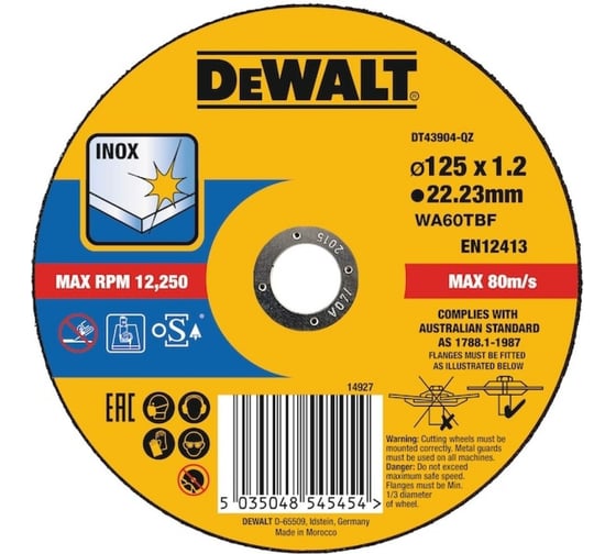 Круг отрезной Inox (125x22.2x1.2 мм) DEWALT DT43904-QZ 1