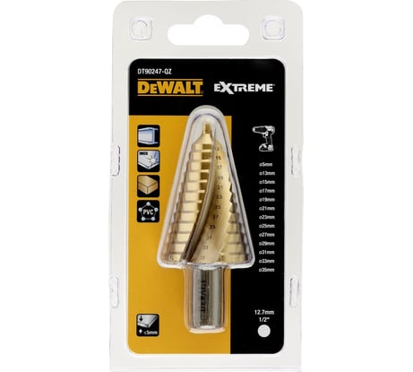 Сверло ступенчатое (5-35 мм; хвостовик 12.7 мм) DEWALT DT90247-QZ
