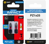 Бита Expert Impact PZ1, 25 мм, 2 шт в блистере GRAFF 570125