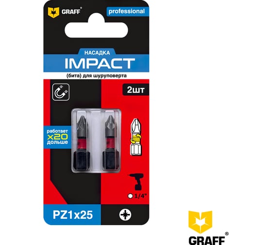Бита Expert Impact PZ1, 25 мм, 2 шт в блистере GRAFF 570125