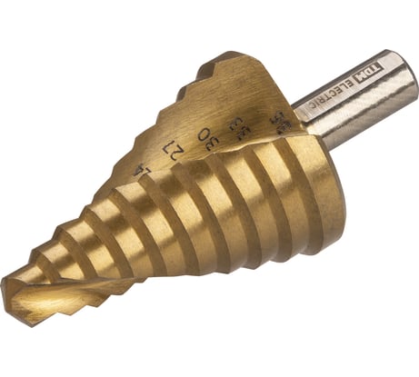 Сверло ступенчатое по металлу, 9-36 мм, 10 ступеней, с нитридтитановым покрытием, HSS, цилиндрический хвостовик, TDM ELECTRIC «Рубин» SQ1090-0719