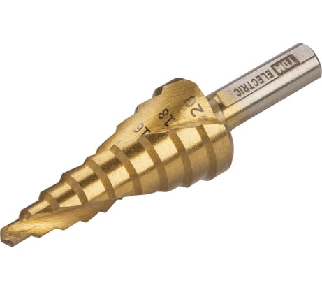 Сверло ступенчатое по металлу "Рубин" 4-20 мм, 9 ступеней, нитрид., HSS, цилиндр. хв. TDM ELECTRIC SQ1090-0713