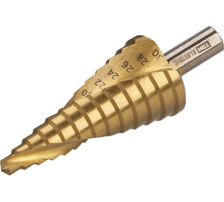 Сверло ступенчатое по металлу "Рубин" 6-30 мм, 13 ступеней, нитрид., HSS, цилиндр. хв. TDM ELECTRIC SQ1090-0715