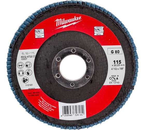 Лепестковый диск Zirconium (115 мм; GRIT 80) Milwaukee 4932472222 1