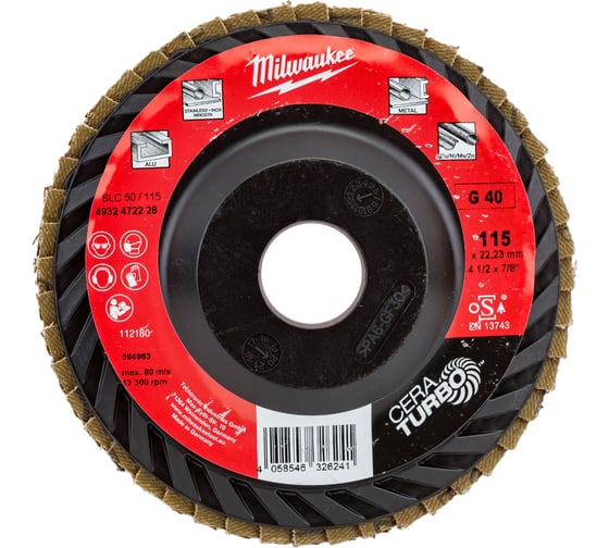 Лепестковый диск CERA TURBO (115 мм; GRIT 40) Milwaukee 4932472228 1