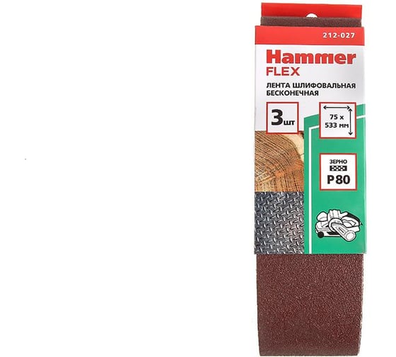 Лента шлифовальная Flex SE 212-027 (3 шт; 75Х533 мм; Р80) HAMMER 537844