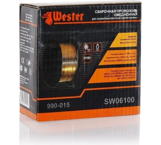 Проволока сварочная SW 06100 0.6 мм, 1 кг, омедненная, катушка Ф100 мм Wester 45589