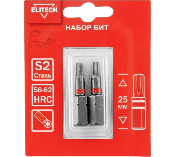 Биты TORX20, 25 мм, 2 шт 1820.15250 Elitech 204284 1