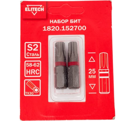 Биты TORX30, 25 мм, 2 шт 1820.15270 Elitech 204286