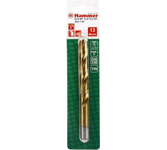 Сверло по металлу Flex 202-125 DR MT (13х101х151 мм; DIN338; HSS-G TIN) HAMMER 30810