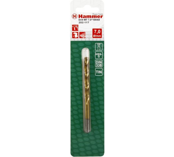 Сверло по металлу Flex 202-117 DR MT (7х69х109 мм; DIN338; HSS-G TIN) HAMMER 30802