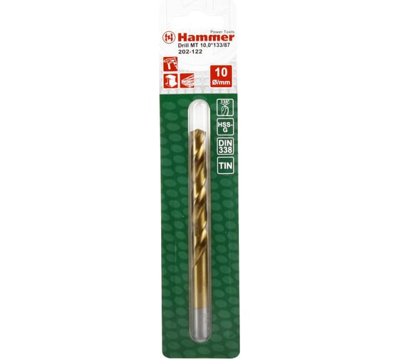 Сверло по металлу Flex 202-122 DR MT (10х87х133 мм; DIN338; HSS-G TIN) HAMMER 30807