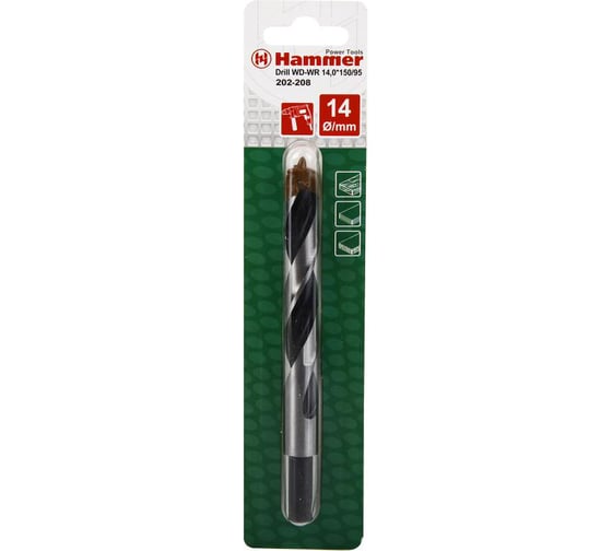 Сверло по дереву Flex 202-208 DR WD WR (14х95х150 мм) HAMMER 32404