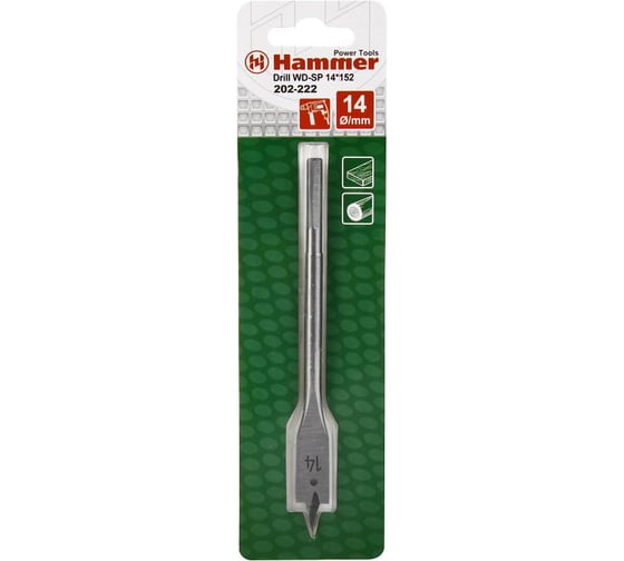 Сверло перовое по дереву Flex 202-222 DR WD SP (14х152 мм) HAMMER 32418