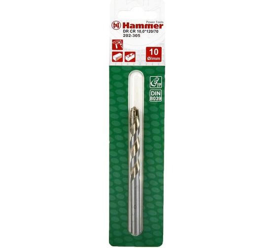 Сверло по камню Flex 202-305 DR CR (10х72х120 мм; DIN8039; HRC-88-89) HAMMER 30815