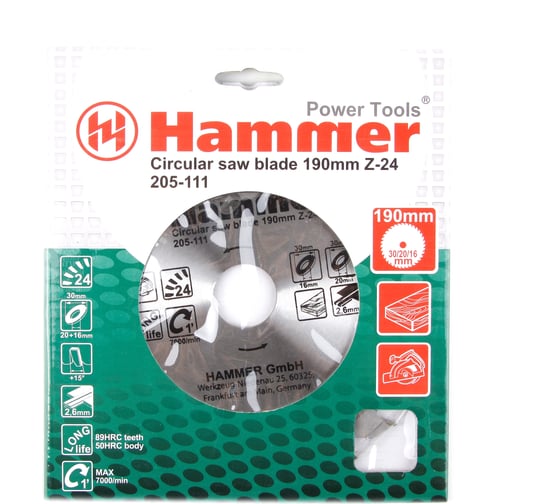 Диск пильный по дереву Flex CSB WD (190х30/20/16 мм; Z-24) HAMMER 30661 205-111