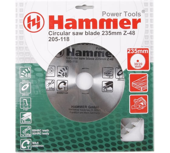 Диск пильный по дереву Flex 205-118 CSB WD (235х30/20 мм; Z-48) HAMMER 30668