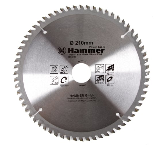 Диск пильный по ламинату Flex CSB PL (210х30/20 мм; Z-64) HAMMER 30678 205-207 1