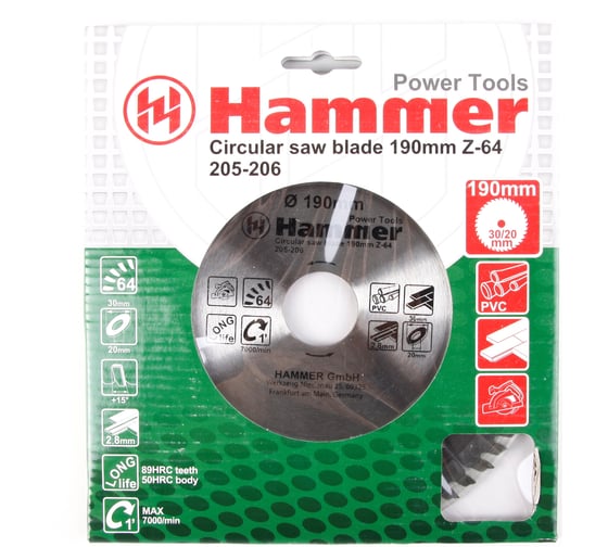 Диск пильный по ламинату Flex CSB PL (190х30/20 мм; Z-64) HAMMER 30677 205-206