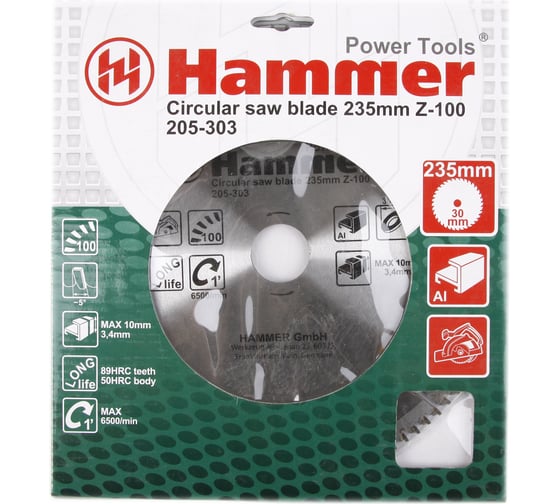 Диск пильный по алюминию Flex 205-303 CSB AL (235х30 мм; Z-100) HAMMER 30683
