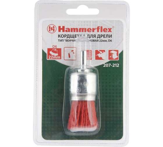 Кордщетка венчик с хвостовиком Flex 207-212 (22 мм; d6; нейлон) HAMMER 62128