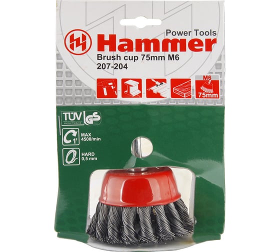Кордщетка чашеобразная с хвостовиком Flex 207-204 (75 мм; d6; витая проволока) HAMMER 32444