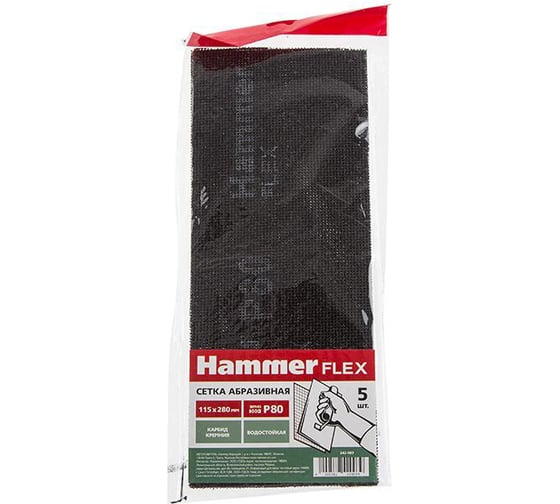 Сетка абразивная водостойкая Flex 242-003 (5 шт; 115х280 мм; P80) HAMMER 526790