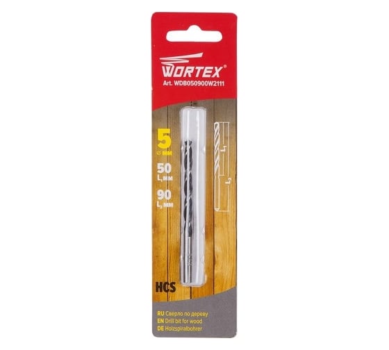 Сверло по дереву 5x50x90 мм, ц/х WORTEX WDB050900W2111