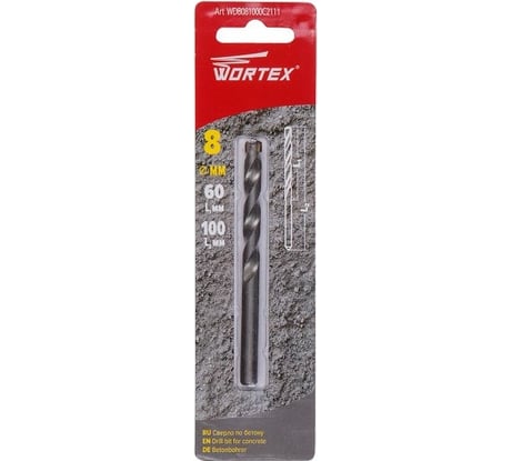 Сверло по бетону 8x100 мм WORTEX WDB081000C2111