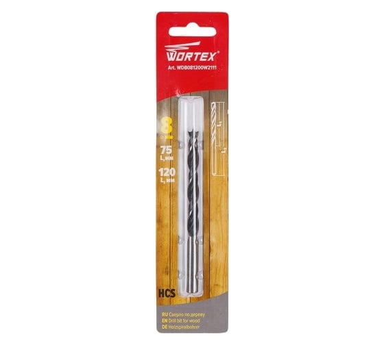 Сверло по дереву 8x75x120 мм, ц/х WORTEX WDB081200W2111