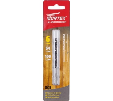 Сверло по дереву 6x54x100 мм, ц/х WORTEX WDB061000W2111