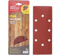 Шлифлист 93x230 мм, Р240, д/дерева, самосцепляющийся, 8 отверстий, 5 шт WORTEX WSS11240E519