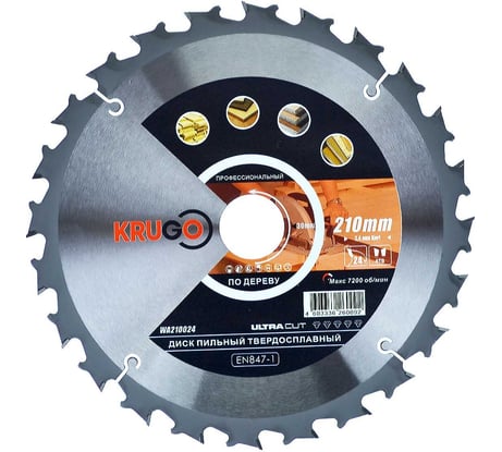 Диск пильный по дереву 210x30 мм, 24T KRUGO WA210024