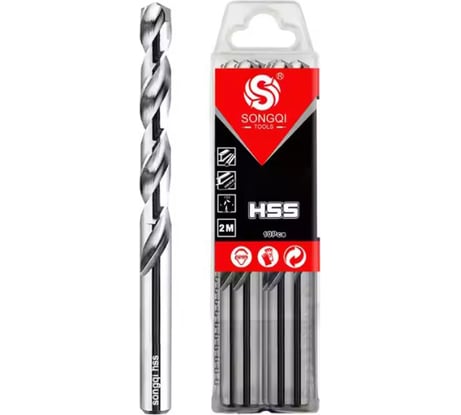 Сверло по металлу шлифованное HSS, DIN338, 1.8x23x46 мм, 10 шт SONGQI 10 028 180