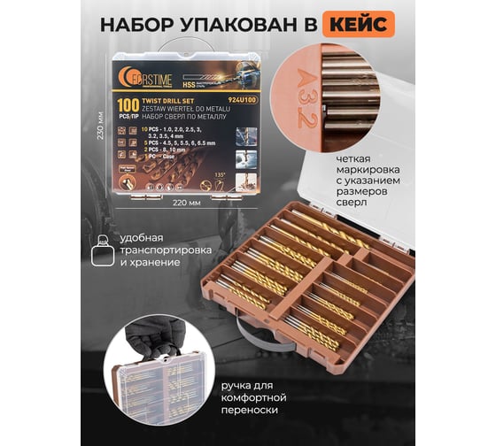 Сверла по металлу, набор 100 предметов FORSTIME FT-924U100(58827)