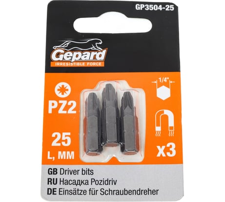 Насадка крестообразная PZ2 25 мм, 3 шт Gepard GP3504-25