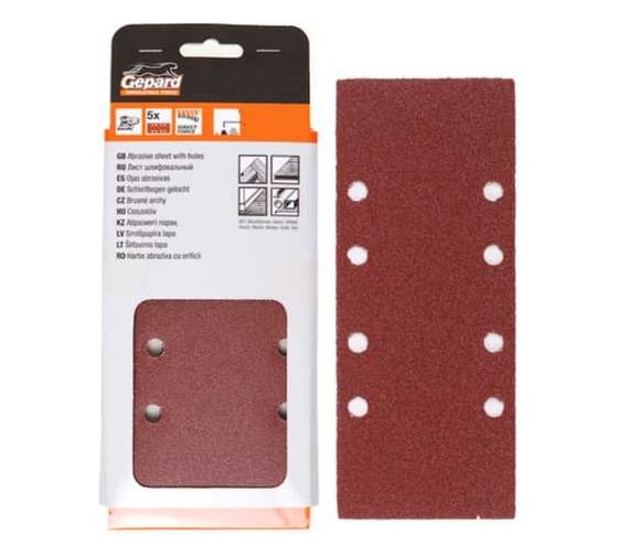 Шлифлист для краски 93x230 мм, Р60, 8 отверстий, 5 шт Gepard GP5003-60 1