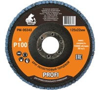 Круг лепестковый торцевой по металлу PROFI (125х22 мм; Р100; циркониевый корунд) Русский Мастер РМ-96343
