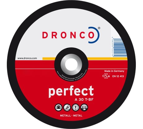 Диск шлифовальный по металлу Perfect A30T (180x6x22.23 мм) DRONCO 3186041100