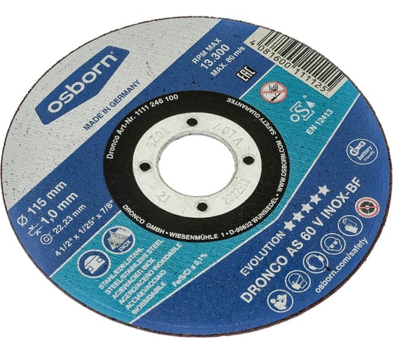 Диск отрезной по металлу Evolution AS60V (115x1x22.23 мм) DRONCO 1111246100