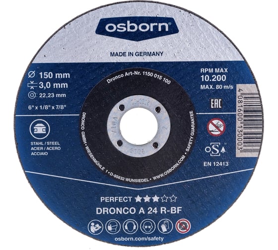 Диск отрезной по металлу Perfect A24R (150x3x22.23 мм) DRONCO 1150015100