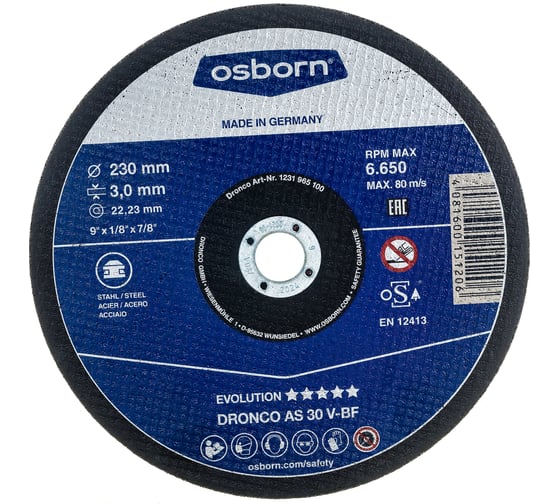 Диск отрезной по металлу Evolution AS30V (230x3x22.23 мм) DRONCO 1231965100