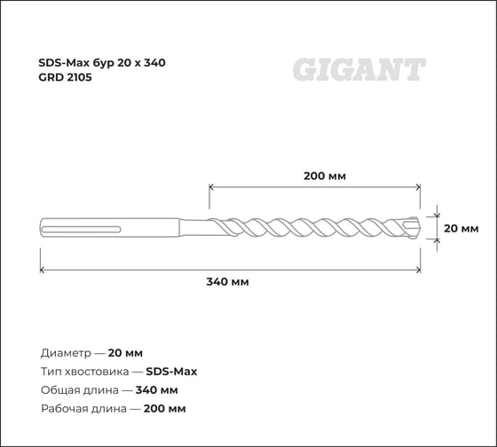 Бур SDS-Max (20x340 мм) Gigant GRD 2105