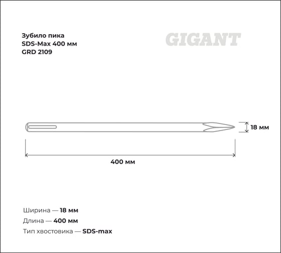 Зубило пика SDS-Max 400х18 мм Gigant GRD 2109
