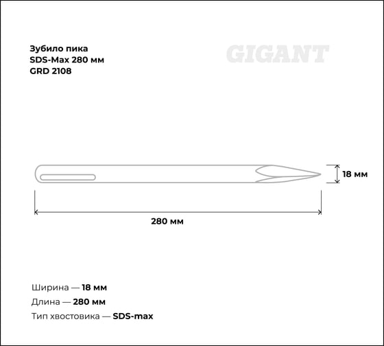 Зубило пика SDS-Max 280 мм Gigant GRD 2108