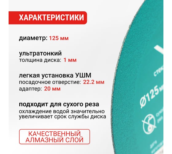 Диск алмазный по стеклу и керамике 125 мм VIRA 600124